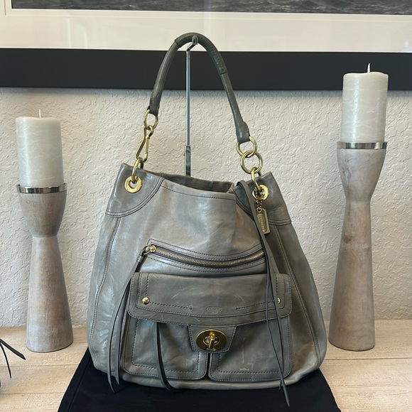 Coach Hampton Vintage Leather Hobo Large Brass Grey with Wallet!! - Picture 3 of 16